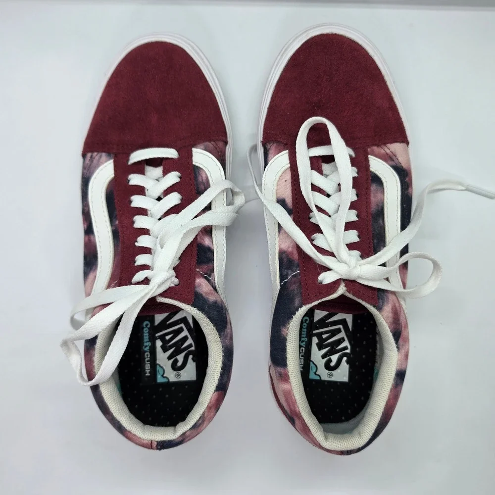 Vans Old Skool ComfyCush Burgundy TieDye Suede Canvas Sneakers Womens 7 Mens 5.5